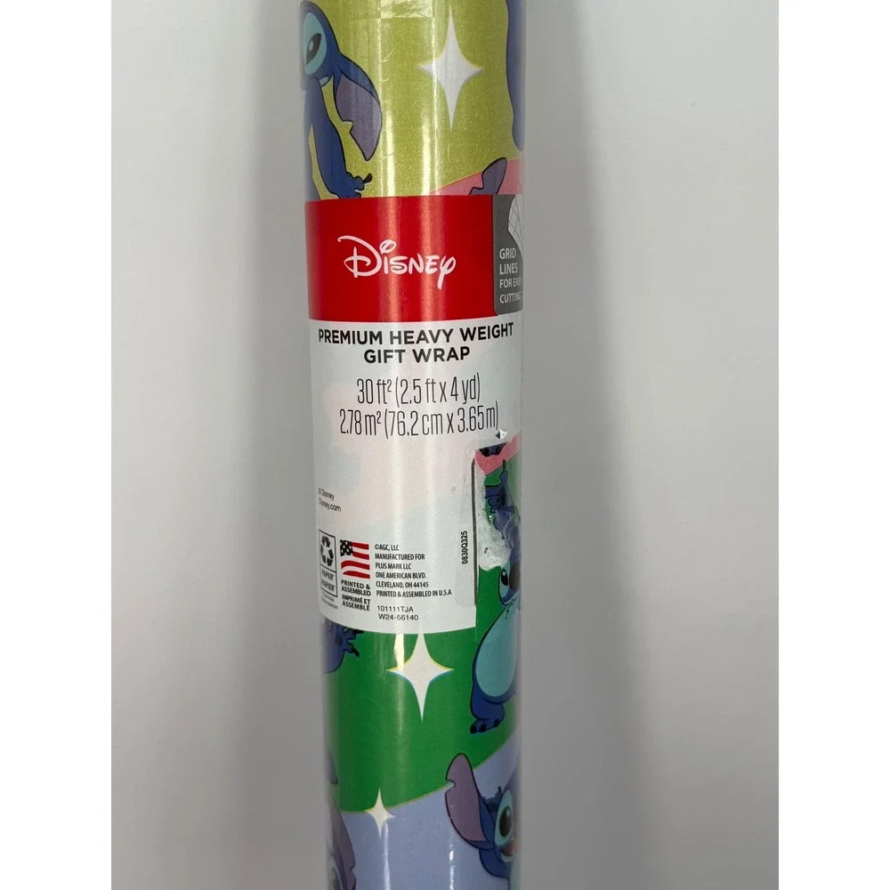 Disney Stitch Premium Heavy Weight Gift Wrap 30 SqFt Blue Pink Green 109-06